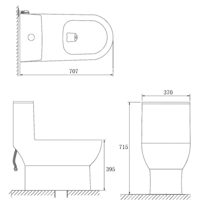 Siphon Flush 1.1 Gpf Elongated Round One Piece Toilets D707×W370×H715mm