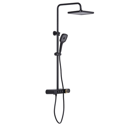 Black Shower Faucet Set Bathroom Square Rain Shower Head With Handheld Spray