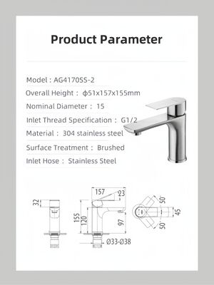 ARROW Modern Single Handle Stainless Steel Basin Mixer Faucet with Ceramic Valve and Waterfall Design for Bathroom Sink