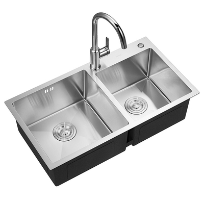 ASC32N7802 Stainless Steel Kitchen Sink 760x380mm Two Square Shape Bowl